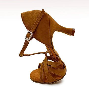 UK Latin Dance Shoes, Suede Wrap-around T-Strap, Flexible Sole & Leather Bottom for Indoor Comfort