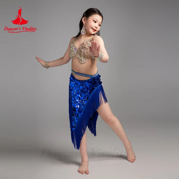 Belly Dance Performance Costume for Kid High Grade AB Stones Sequined Fringe Skirt Children's Oriental Dance Competition Skirts