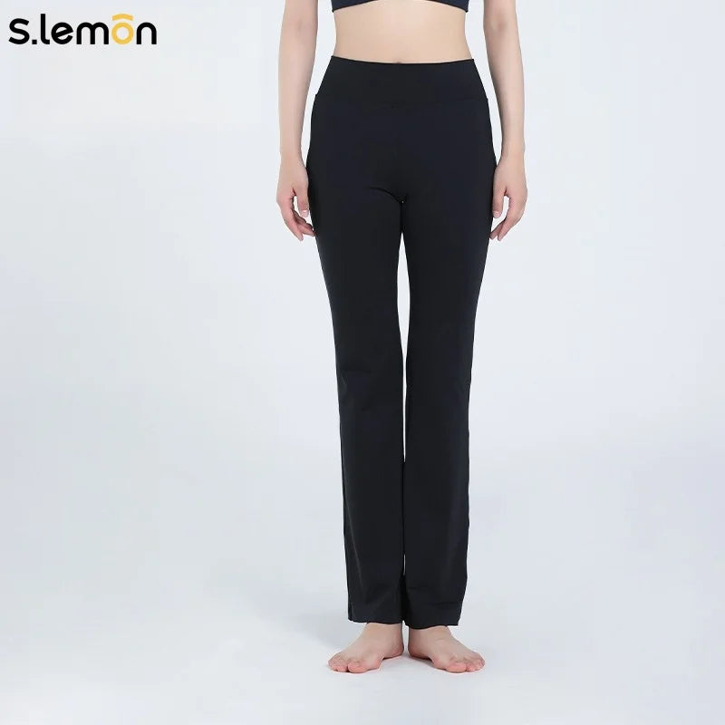 S.lemon Women Adult Ballet Dance Pants Black 9/10 Micro Flare Wide Waist Art Exam Practice Gymnastics Figure Pants