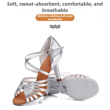 UK Latin Dance Shoes for Women, High Heel PU Material, Exam Competition Ballroom Practice Footwear