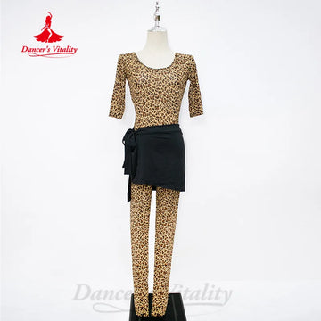 Belly Dance Practice clothes for Women's Sexy Leopard Pattern Bodysuit+Black Hip Scarf Adult Oriental Dance Modern Dance Costume