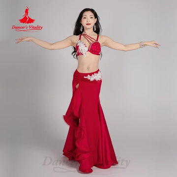 BellyDance Costumes for Women's Senior AB Stones Bra+Sexy Fishtail Skirt 2pcs Adult Oriental Belly Dancing Competition Clothing