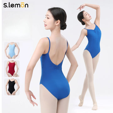 Women Ballet Leotard Blue Camisole High-Waisted– Stretch Cotton Dance Bodysuit for Ballet, Gymnastics, Modern & Chinese Dance
