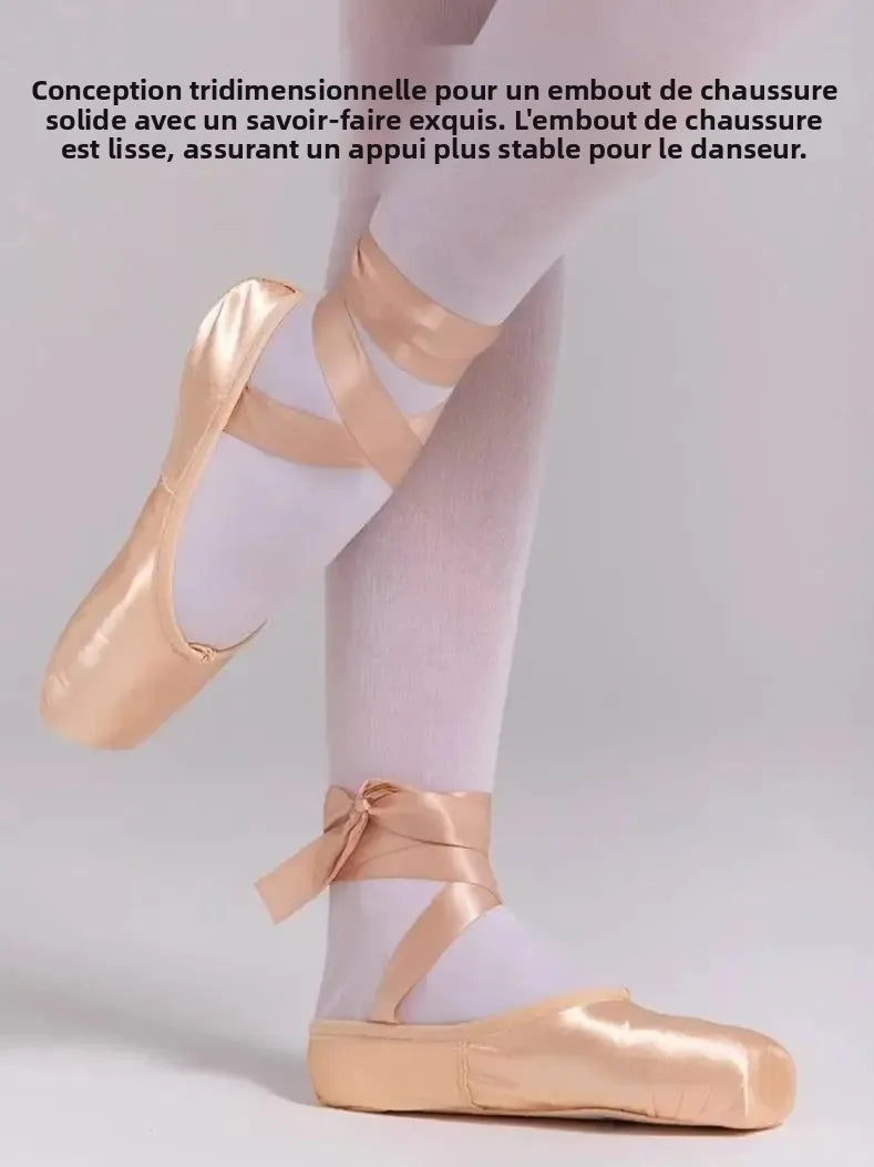 Slemon Adult Ballet Pointe Shoes Straps Satin Hard-Sole Practice Shoes Beginner's Toe Dance Training Shoes for Girl Women
