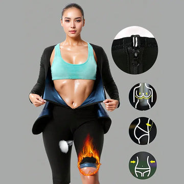 Women's Full Body 4-In-1 Sauna Sweat Suits Long Sleeved Shorts Slimming Jumpsuits Weight Loss Slimming Shaper Waist Trainer