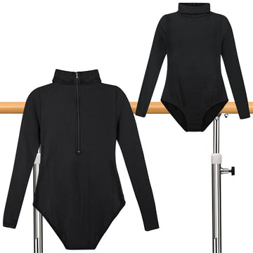 Girl Team Basic Turtleneck Long Sleeve Ballet Dance Leotards for girl Gymnastic Dance Tops with Durable Snaps and Zipper Back