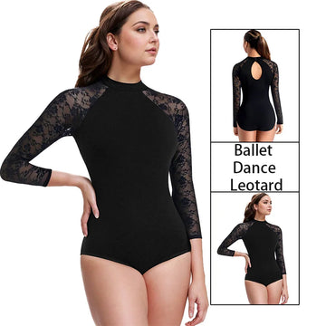 Women's Floral Lace Splicing Ballet Dance Leotards for Adult Gymnastics Dance Tops with Water-drop Back and Soft Lining