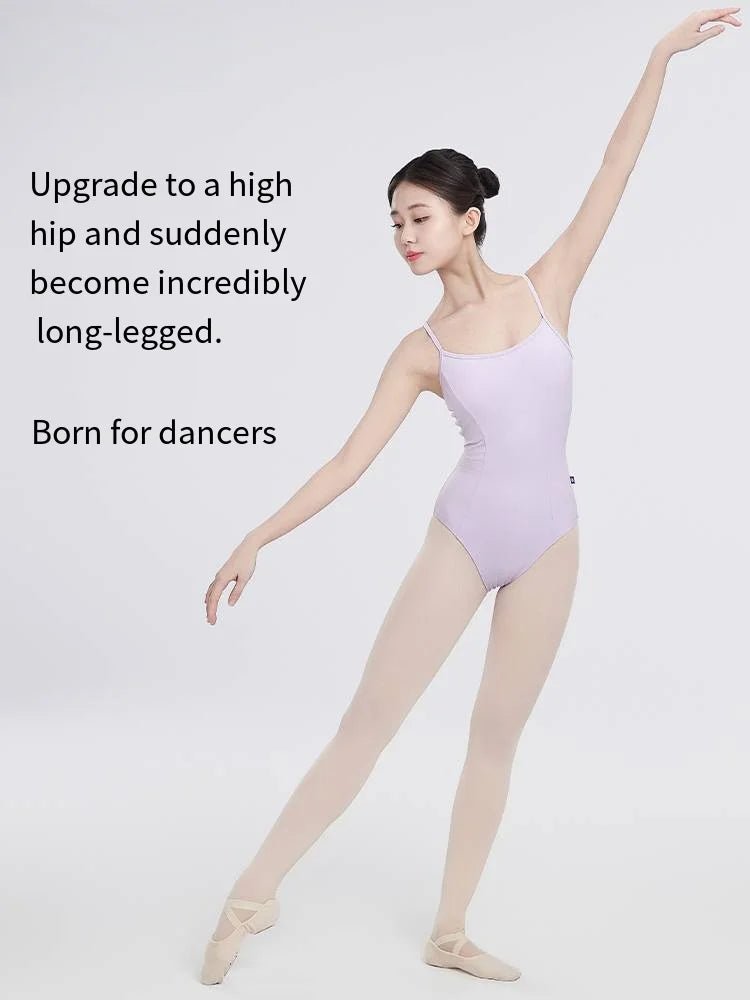Girls Ballet Leotard Women Light Purple Spaghetti Strap Triangle Mesh Back Cotton-Spandex Bodysuit for Ballet Gymnastics Yoga