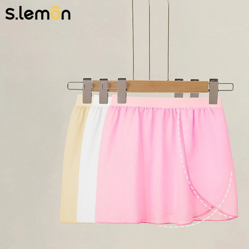 Girls Dance Leotard Skirt–One-Piece Mesh Tulle Wrap Ballet Practice Skirt for Kids Chiffon Layered Tutu for Recital Gymnastics