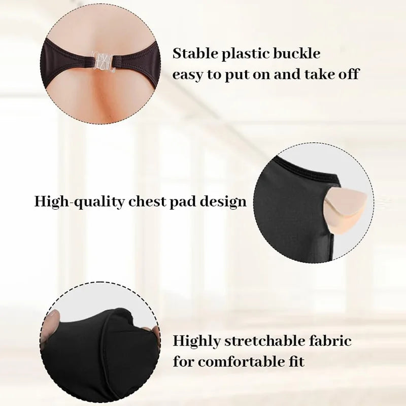 Women's Mesh Long Sleeve Dress Ballet Dance Leotard for Adult Gymnastics Skirts with Folding Buckle Hollow Back and Soft Lining
