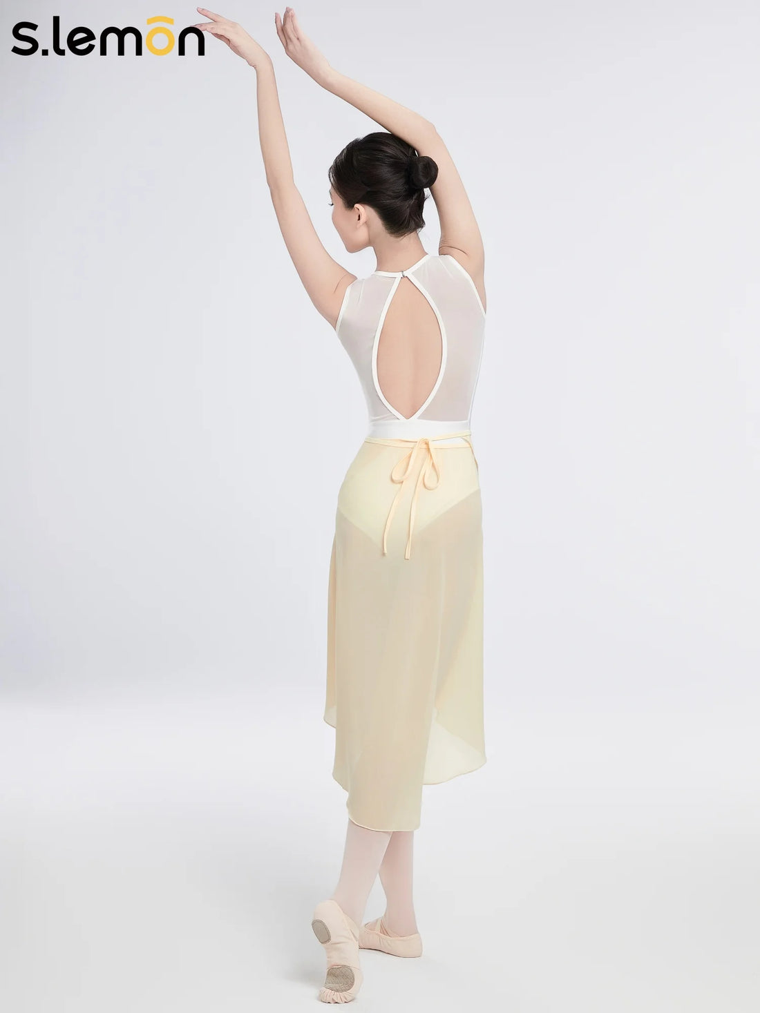 S.lemon Adult Ballet Wrap Skirt Asymmetric High-Low Chiffon Dance Skirt for Women