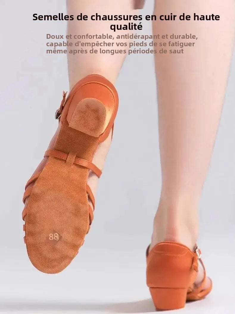 S.lemon Professional Latin Dance Shoes Soft-Sole Low-Heel for Competition Training Rumba & Cha-Cha Teacher's Dance Footwear