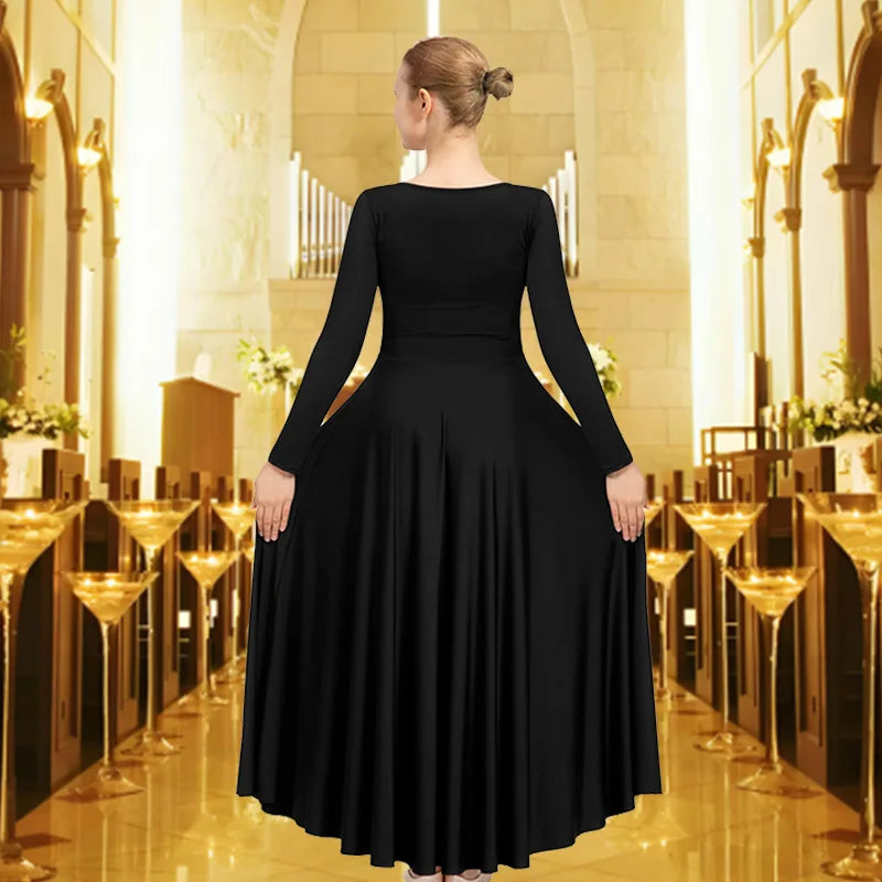 Women's Classic Christmas Long Sleeve Dance Dress for Adult Worship Liturgical Praise Dress with Loose Fit No crotch Costumes