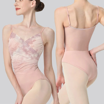 Pink Ballet Leotard Chinese-Inspired Mesh Camisole for Women – Elegant Lace Trim, Sheer Overlay, Dance & Performance Wear