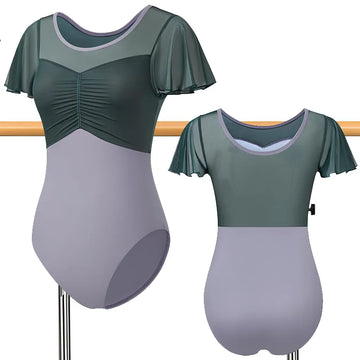 Women Ruffle Sleeve Ballet Dance Leotards for Adult Gymnastics Dance Tops with Sweetheart Neck and Soft Lining Ballet Dancewears