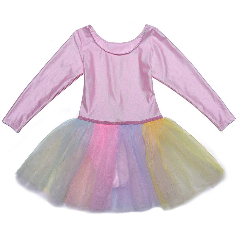 Girls Long Sleeve Ballet Dance Leotard for girls Gymnastics Dance with  Elastic Waistband and Numberless Sparkle Sequins Dress