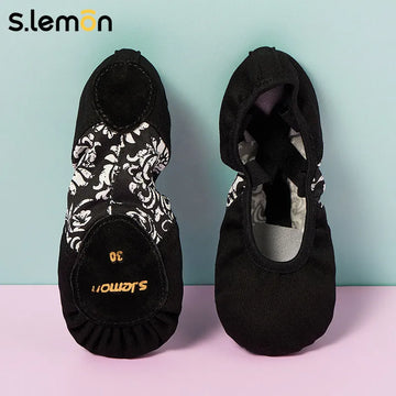 S.lemon Black Elastic Dance Shoes for Women – Soft Cow Velvet Sole, Ethnic Style Ballet Slippers for Ballet, Yoga & Folk Dance