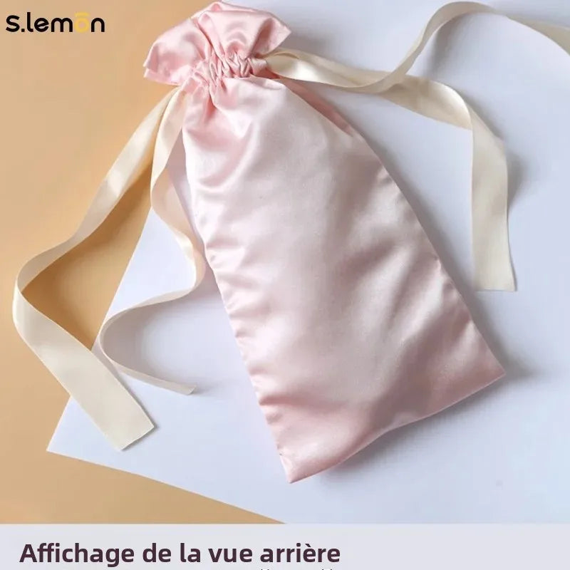 S.Lemon Dance Storage Bag Satin Embroidered Drawstring Large Capacity Portable Dustproof Moisture-Proof Ballet Soft Shoe Bag