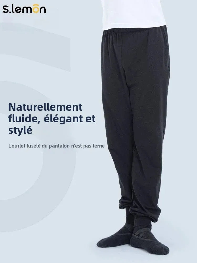 S.lemon Men Black Modern Dance Tapered Training Pants Loose-Fit Dance Trousers Carrot Pants for Adults