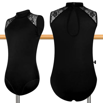 Women's Turtleneck Sleeveless Ballet Dance Leotards for adult and kid Gymnastics Tank Tops with Water-drop Hollow Back Bodysuits