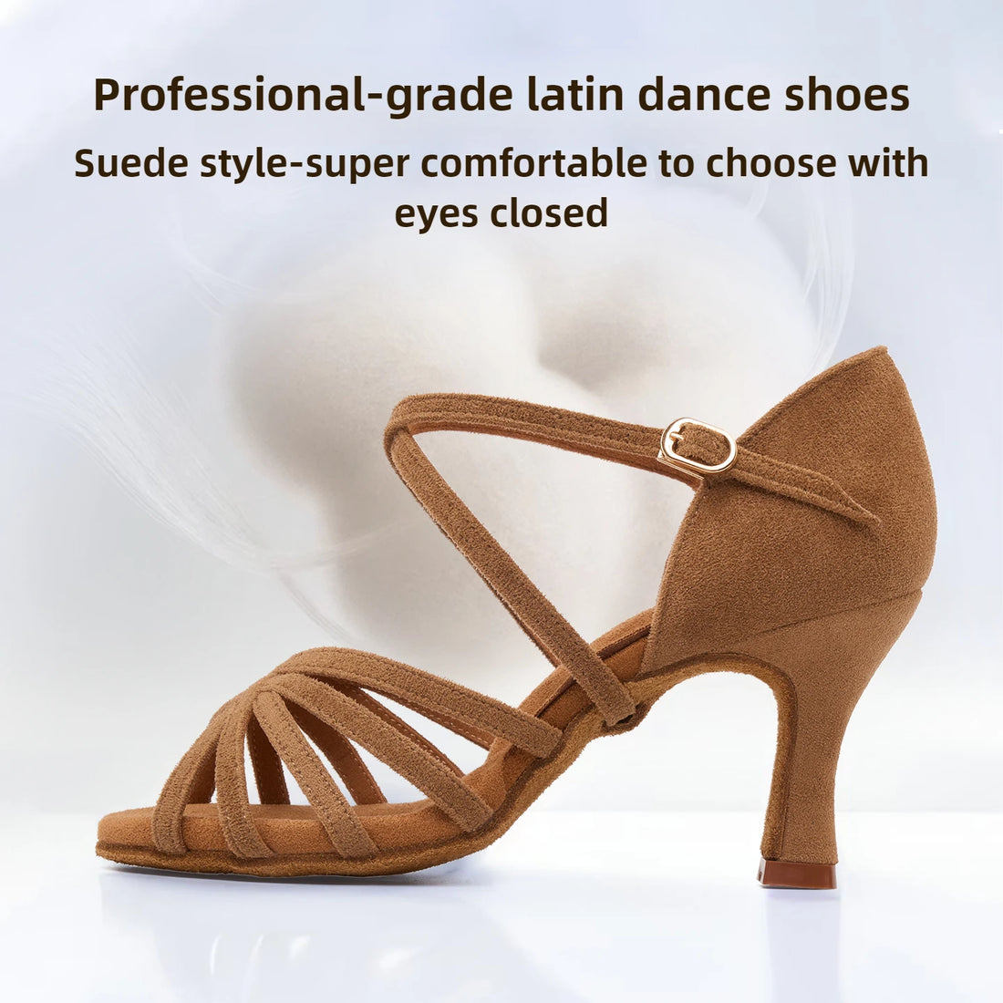 UK Latin Dance Shoes for Women, Suede Medium High Heel, Flexible Sole Ballroom Cha Cha