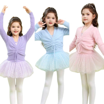 Girls Winter Warm Ballet Sweater Shawl Long Sleeve Faux Mink Cashmere Dance Tops Pink Blue Purple Children Practice Wear