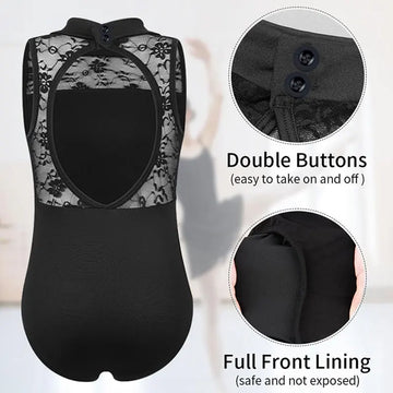 Girls Turtleneck Flower Lace Neckline Ballet Dance Leotard for girl Dance Gymnastics with Soft Front Lining and Hollow Back