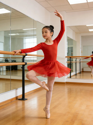 Girls Red Long Sleeve Ballet Leotards with Skirt Cute Butterfly Hollow Back Toddler Ballet Dance Dress
