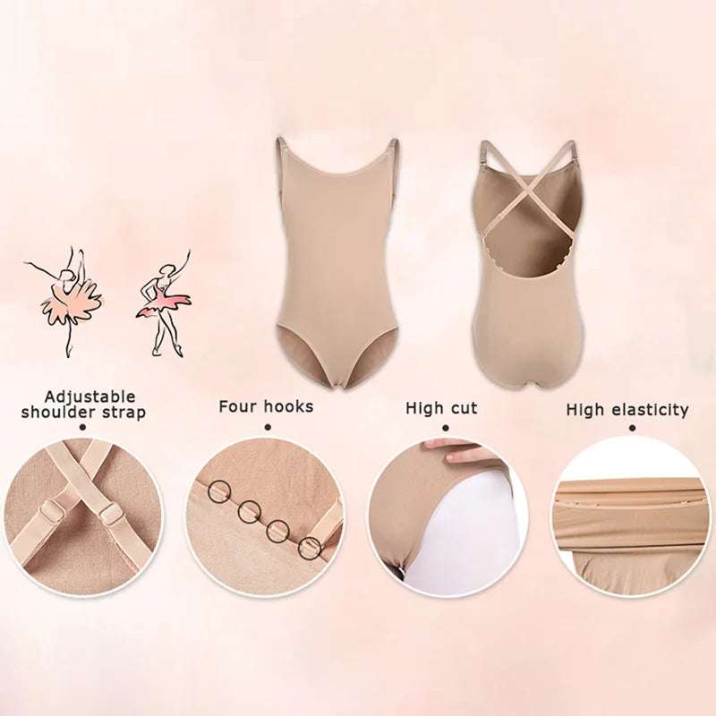 Women's Nude Sleeveless Camisole Ballet Dance Leotard for Adult&girl Gymnastics Tank Tops Seamless Underwear Dance Leotards