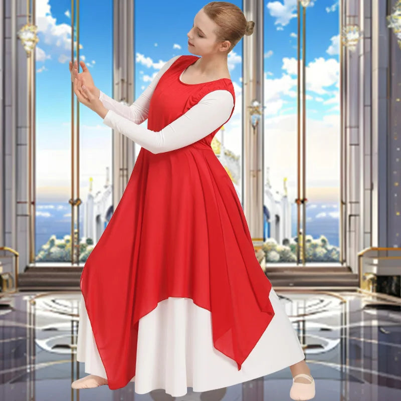 Women Sleeveless Vest Dance Dress for Adult Worship Liturgical Praise Costumes with No Crotch No Lining Halloween Loose Pullover