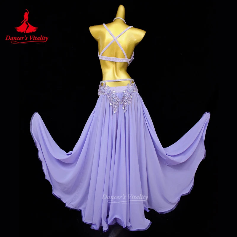 BellyDance Outfit Set for Women Senior AB Stones Bra Top+chiffon Long Skirt 2pcs Adult Oriental Dancing Performance Clothing