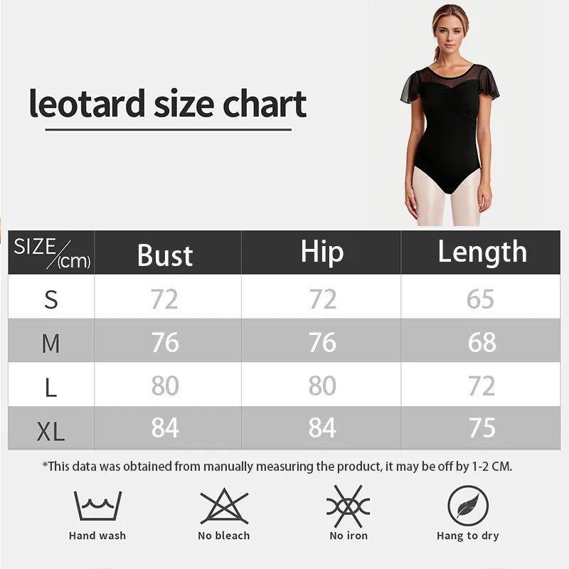 Women's Mesh Flutter Sleeve Ballet Dance Leotard for Adult Gymnastics  Tops with Princess V-Neck Front and Soft Lining Dancewear