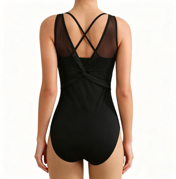 Women’s Ballet Leotard Mesh Sleeveless Ballet Dancewear Adult Crisscross Back Dance Bodysuit Full Front Lining