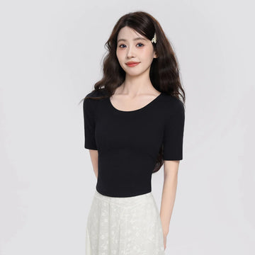 Women Lace Splice Back Lace UP Shirt Short Sleeves Dance Tops Teen Open  Breathable Soft Casual Outfits Solid Color Blouses