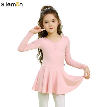 Kids Dance Leotard Dress Long Sleeve – Back Bow Design, One-Piece for Ballet & Chinese Dance