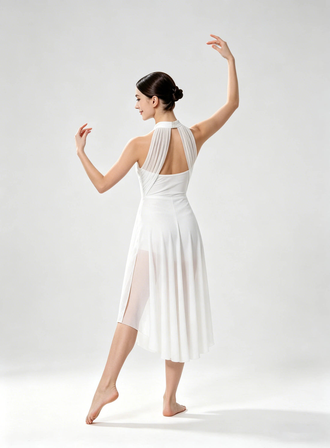 Lyrical Dance Costume for Women White Contemporary Dance Dress Asymmetric Flowy Ballet Dancewear