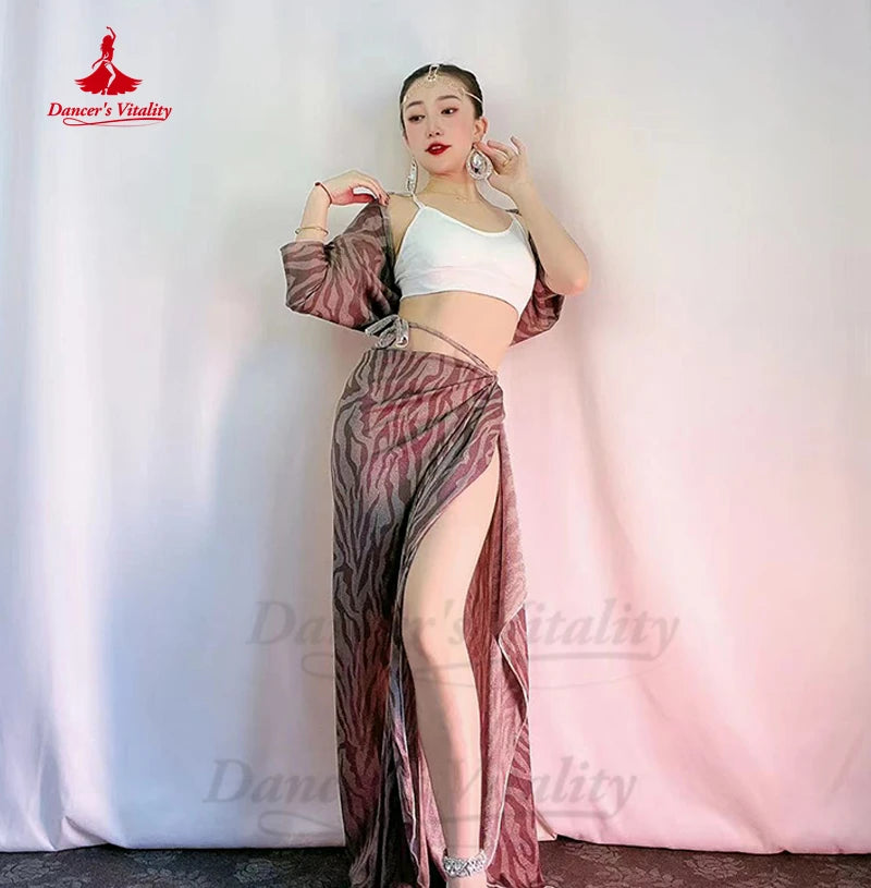Belly Dance Practice Clothes for Women Summer New Style Half Sleeve Coat+vest+hip Skirt 3pcs Girl's Oriental Belly Dancing Wear