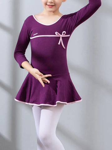S.lemon Girls Ballet Leotard One-Piece Dress Long Sleeve U-Back Winter Chinese Dance Costume 100-150cm Free Shipping