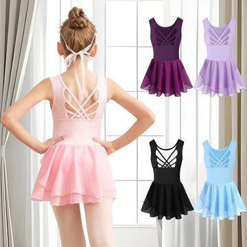 Girls Tank Ballet Leotards with Skirt Toddler Dance Dress,Cute Butterfly Hollow Back