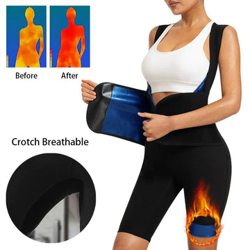 Sauna Suits for Women 3-In-1 Full Body Sauna Waist Trainer Vest Workout Sweat Suits Sauna Jumpsuits Slimming Body Shaper