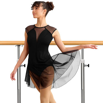 Women's Mesh Cap Sleeve Modern Lyrical Dance Dress for Adult Dance Costume Tops with Hollow Back and Soft Lining Dance Leotards