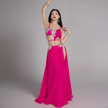 Belly Dancing Clothing for Women Customized AB Stones Tassel Bra+Sexy Chiffon Long Skirt 2pcs Belly Dancer Performance Outfit
