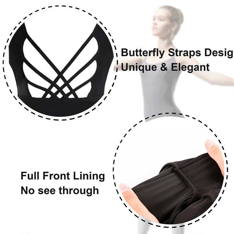 Women Sleeveless Camisole Ballet Dance Leotards for adult Gymnastics Dance Tank Tops with Crisscross Back Straps and Soft Lining