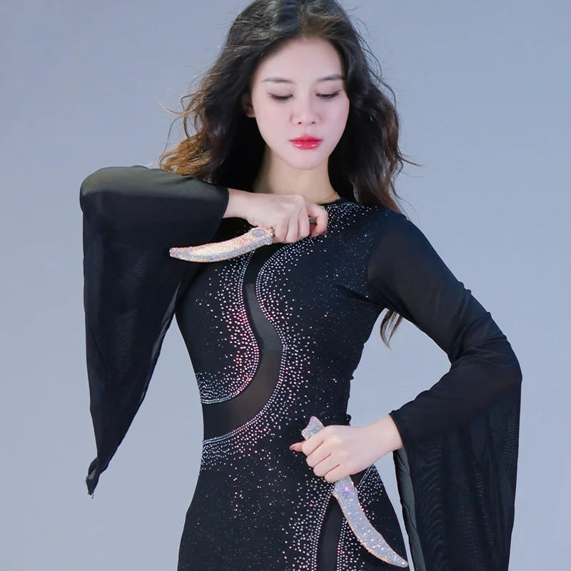 Belly Dance Senior AB Stones Competition Ornament Adult and Child Iraqi Hair Swing Dance Perform Accessories Dancer's Vitality