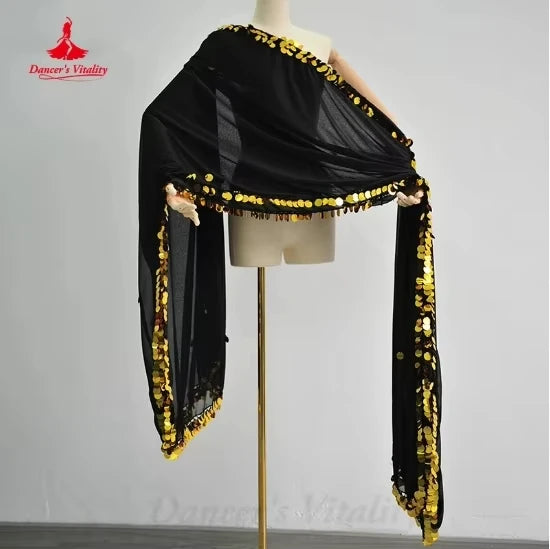New Belly Dance Performance Scarf Gold Shining Chiffon Shawl Scarf Adult Women Oriental Dance Accessories Veil 250cm * 150cm
