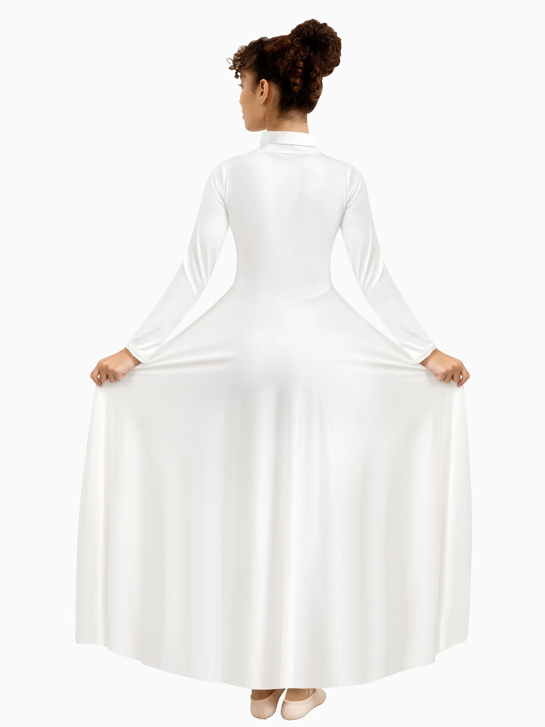 Women Praise Dance Dress Loose Fit Full Length Long Sleeve Worship Liturgical Costume Free Cropping Folding Collar