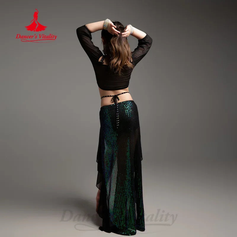 BellyDance Suit for Children Advanced Elegance Sequin Mesh Practice Clothes Girls' Oriental Dance Professional Training Clothing