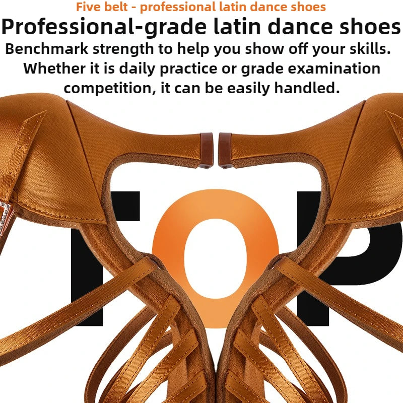 UK Latin Dance Shoes Women's Mid High Heel Satin Flexible Sole for Rumba Cha Cha Ballroom Practice