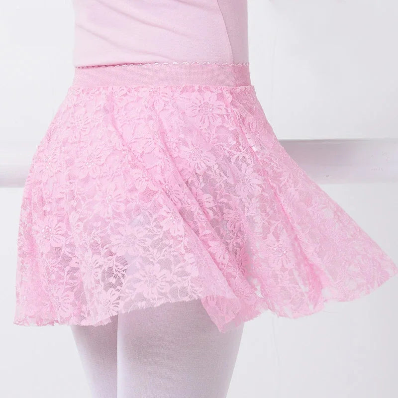 Girl Ballet Skirts Mesh Lace Transparent Dance Skate Gymnastics Skirt Swimsuit Bottom Cover Elastic High Waist Mini Skirt
