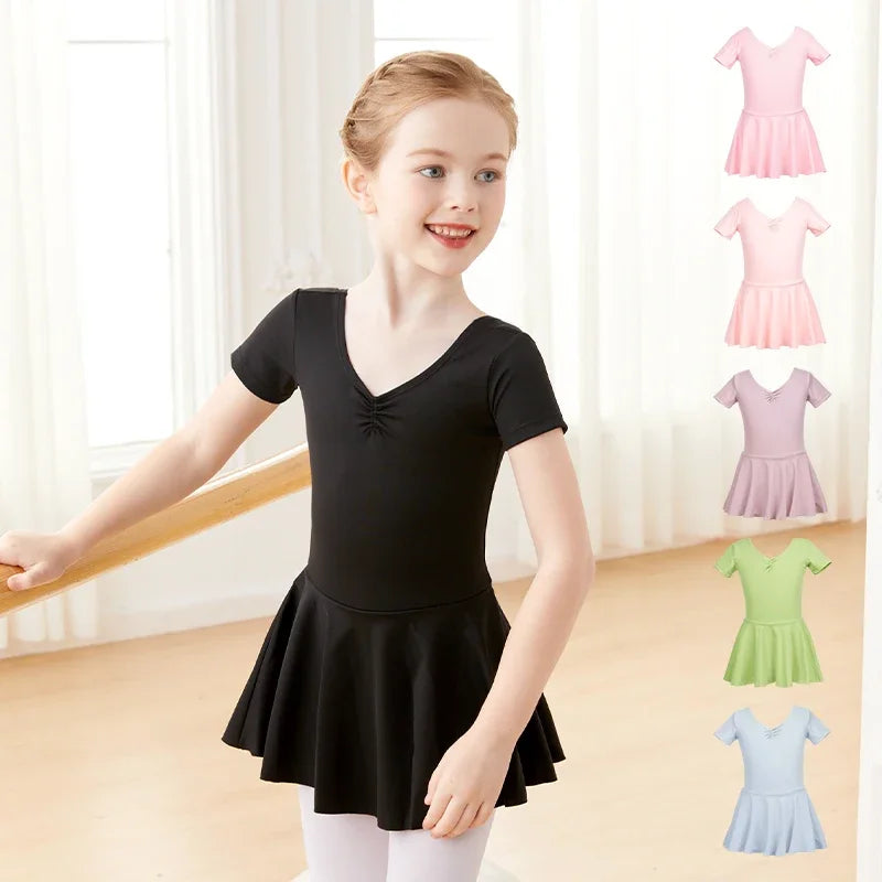 Girls Ballet Dress Leotards Short Sleeves Toddlers Kids Skate Yoga Gymnastics Dress Ballerina Swimwear for Girls